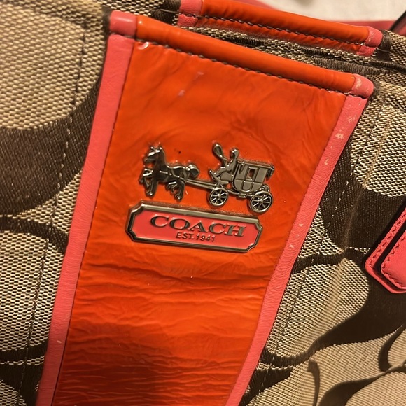 Coach Signature Coral Patent Leather/Canvas Tote - Picture 9 of 12